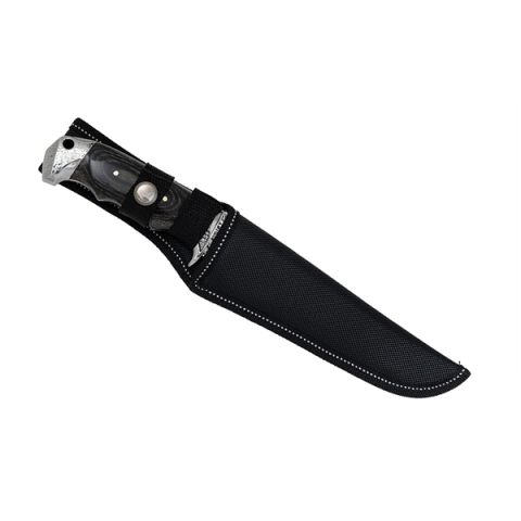 Cutit de vanatoare cu lama fixa  DEPOX®, Mâner din Lemn, Design Tip Damasc, Husă Cordura, 30 cm, Negru [1]