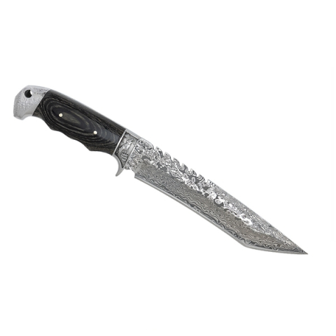 Cutit de vanatoare cu lama fixa  DEPOX®, Mâner din Lemn, Design Tip Damasc, Husă Cordura, 30 cm, Negru [3]