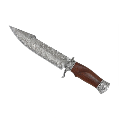 Cutit de vanatoare cu lama fixa  DEPOX®, Mâner din Lemn, Design Tip Damasc, Husă Cordura, 30 cm , Maro [5]
