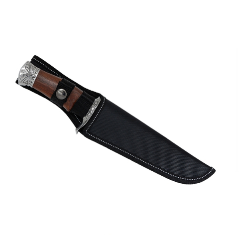 Cutit de vanatoare cu lama fixa  DEPOX®, Mâner din Lemn, Design Tip Damasc, Husă Cordura, 30 cm , Maro [1]