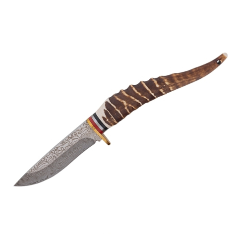 Cutite vanatoare - Cuțit de vânătoare cu lamă fixă, oțel inoxidabil 440, mâner imitație corn de cerb, 24 cm