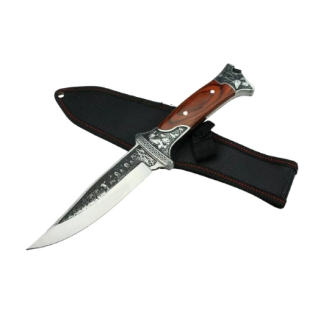 Cutit de vanatoare, design gravat, maner lemn, 28 cm, maro [5]