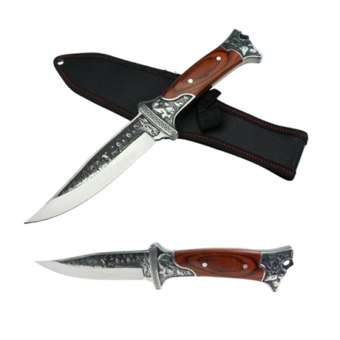 Cutit de vanatoare, design gravat, maner lemn, 28 cm, maro [2]