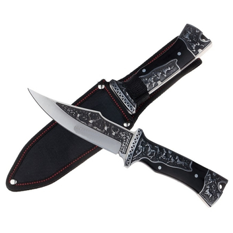 Cutite vanatoare - Cutit de vanatoare, design ornament vanatoare, 27.5 cm, negru