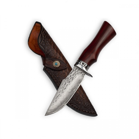 Cutite & seturi de cutite - Cutit de vanatoare, IdeallStore®, Fixed Blade, Husa Piele, Otel Damasc