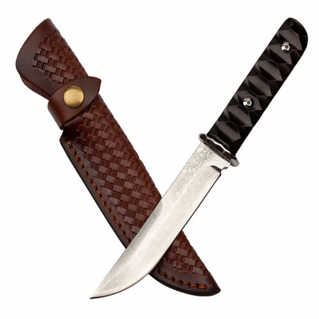 Cutite vanatoare - Cutit de vanatoare IdeallStore®, Hell Raiser, maro, 23.5 cm, otel damasc, teaca piele