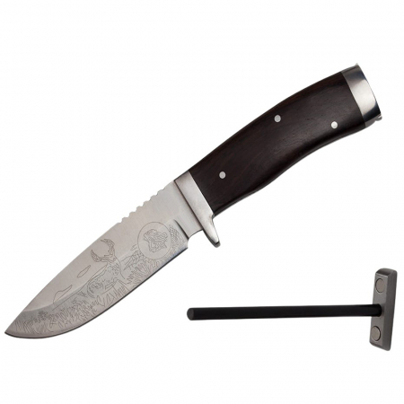 Cutite vanatoare - Cutit de vanatoare IdeallStore®, Hunter Swish, otel inoxidabil, 22.5 cm, maro, amnar, teaca inclusa