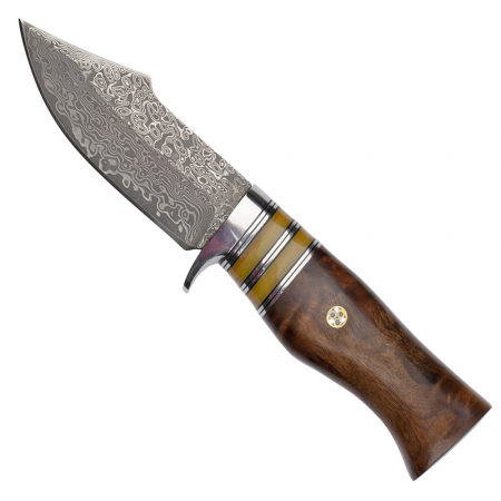 Cutit de vanatoare IdeallStore®, Oriental Cutting, otel damasc, 20.5 cm, maro, teaca piele [2]