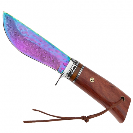 Cutit de vanatoare IdeallStore®, Rose Accuracy, damasc, 22 cm, lemn trandafir, multicolor, husa piele [2]