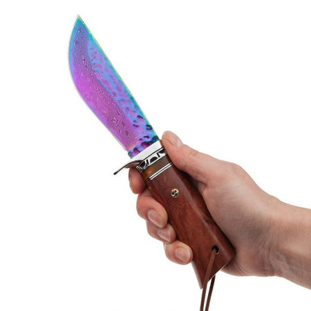Cutit de vanatoare IdeallStore®, Rose Accuracy, damasc, 22 cm, lemn trandafir, multicolor, husa piele [5]