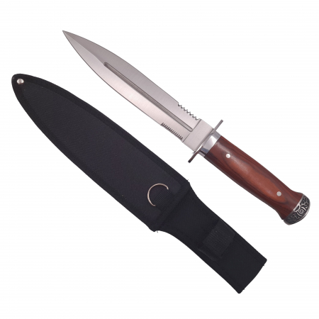 Cutite vanatoare - Cutit de vanatoare IdeallStore®, Spanish Inquisition, tais dublu, otel inoxidabil, maro, 28.5 cm, teaca inclusa