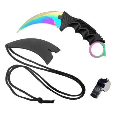 SPORT & TIMP LIBER - Cutit tip karambit IdeallStore®, Fade Counter, cu teaca si snur, fluier salvare cadou