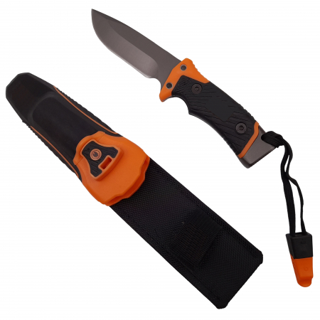 Cutite vanatoare - Cutit de vanatoare IdeallStore®, Survival Blade, 20.5 cm, otel inoxidabil, portocaliu, husa inclusa