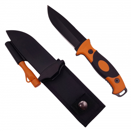 Cutite vanatoare - Cutit de vanatoare IdeallStore®, Survival King, 21.5 cm, otel inoxidabil, portocaliu, husa inclusa