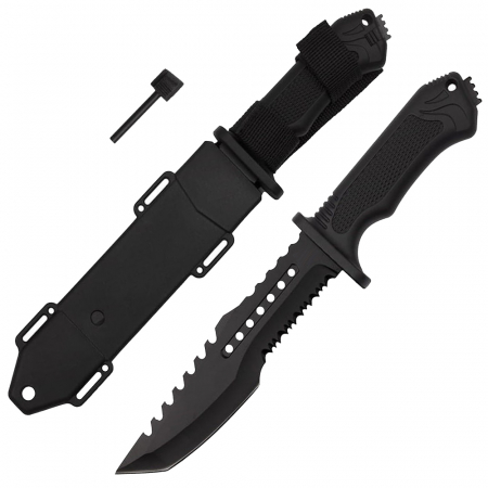 Cutite vanatoare - Cutit de vanatoare IdeallStore®, Survival Spirit, otel inoxidabil, amnar, 30.5 cm, negru, teaca inclusa
