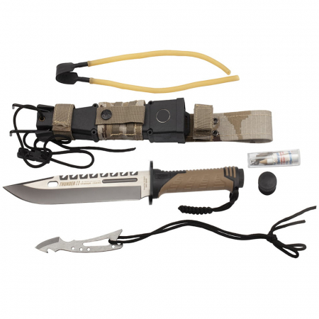 Cutite vanatoare - Cutit de vanatoare IdeallStore®, Thunder Sound, otel inoxidabil, 30 cm, bej, teaca inclusa