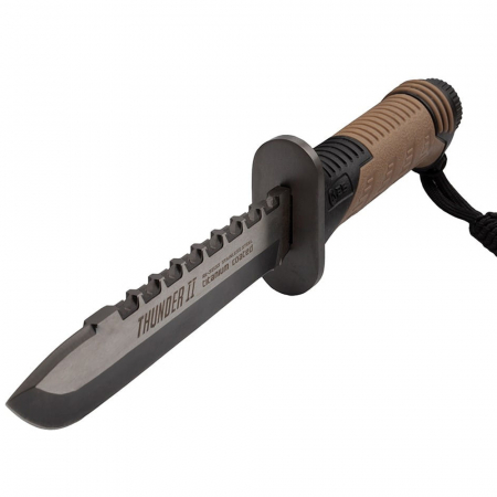 Cutit de vanatoare IdeallStore®, Thunder Sound, otel inoxidabil, 30 cm, bej, teaca inclusa [6]