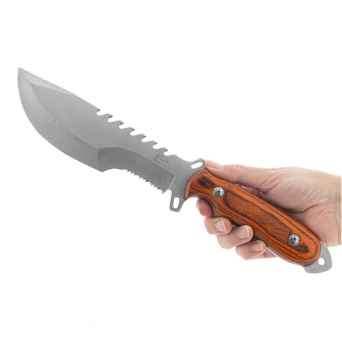 Cutit de vanatoare zimtat, 32 cm, lemn, maro, teaca inclusa [5]