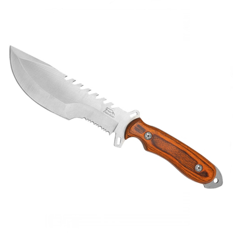 Cutit de vanatoare zimtat, 32 cm, lemn, maro, teaca inclusa [2]