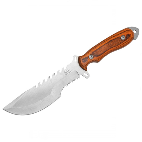 SPORT & TIMP LIBER - Cutit de vanatoare zimtat, 32 cm, lemn, maro, teaca inclusa