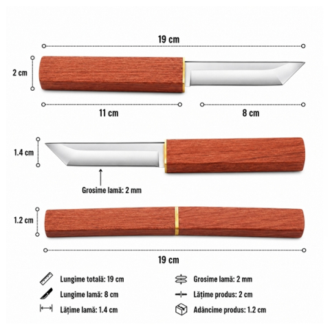 Set de doua cutite Japoneze 2 în 1 DEPOX®, camping, maner plastic, 19 cm, maro [4]