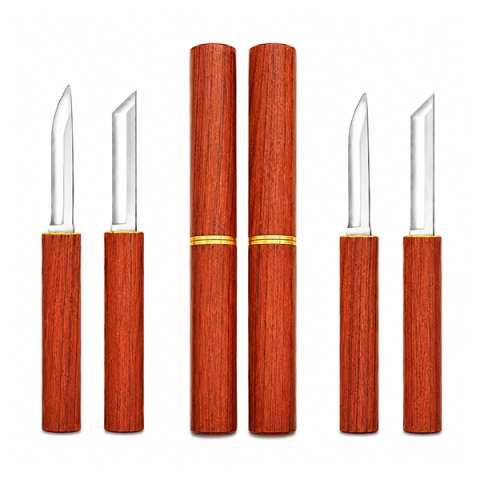 Bricege - Set de doua cutite Japoneze 2 în 1 DEPOX®, camping, maner plastic, 19 cm, maro