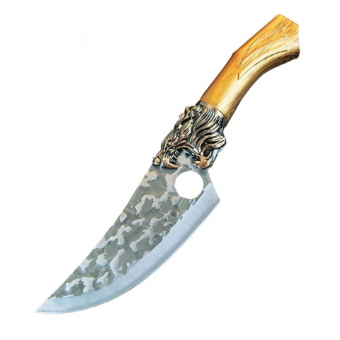 CASA SI GRADINA - Cutit japonez de bucatarie IdeallStore®, Tiger Claw, 29 cm, maro, teaca piele ecologica