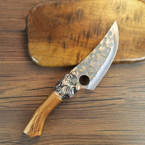 Cutit japonez de bucatarie IdeallStore®, Tiger Claw, 29 cm, maro, teaca piele ecologica [4]