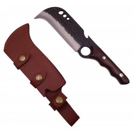 Cutite japoneze - Cutit japonez lucrat manual, Claw of Osaka, 27.5 cm, maro, teaca piele inclusa