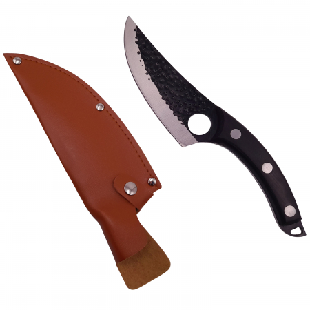 Cutite japoneze - Cutit japonez lucrat manual Ideallstore®, otel inoxidabil, 27.5 cm, negru, teaca piele