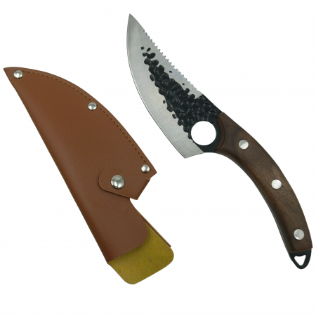 Cutite japoneze - Cutit japonez lucrat manual IdeallStore, Shuryo, 27.5 cm, maro, teaca piele naturala