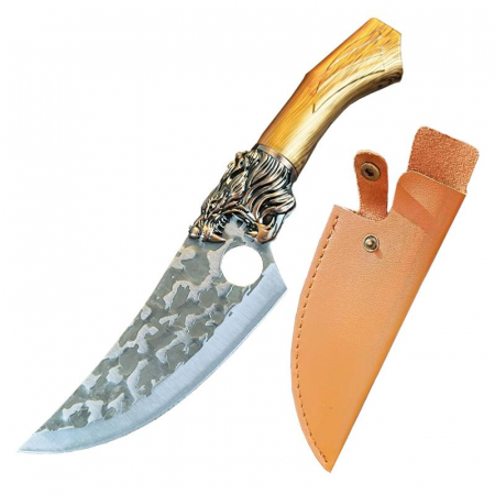 Cutite vanatoare - Cutit japonez lucrat manual IdeallStore®, Tiger Claw, 29.5 cm, maro, teaca piele ecologica