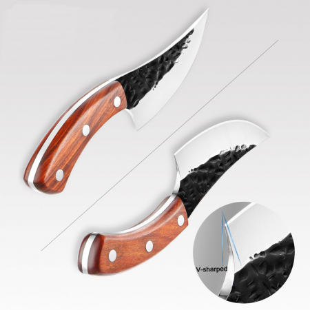 Cutit japonez lucrat manual, otel carbon, 24.5 cm, maro, teaca piele inclusa [2]