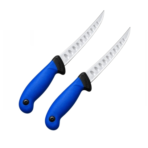 Cutite & seturi de cutite - Set doua cuțite pentru filetat DEPOX®, lamă curbată din oțel inoxidabil cu alveole, mâner ergonomic, 29 cm, albastru