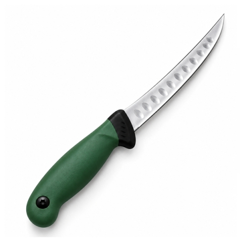Cutite & seturi de cutite - Cuțit pentru filetat DEPOX®, lamă curbată din oțel inoxidabil cu alveole, mâner ergonomic, 29 cm, verde