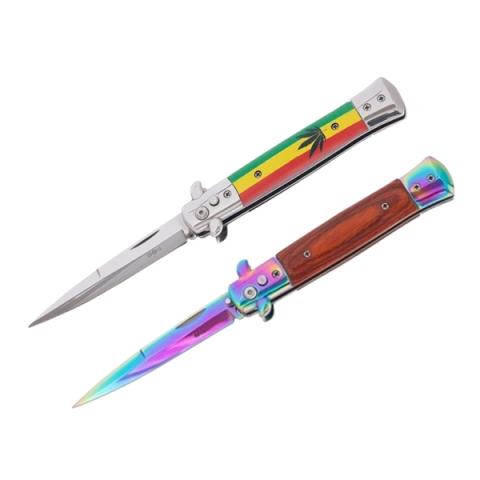 Bricege - Set doua cutite pliabile cu arc, DEPOX®, oțel inoxidabil 420, deschidere automată, 22 cm