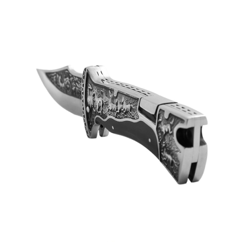 Cuțit pliabil de vânătoare, DEPOX®, lamă inox clip point, mâner metal și lemn, negru, 23 cm [5]