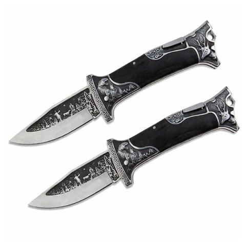 Cutite vanatoare - Set de 2 cutite pliabil de vanatoare, DEPOX®, 23 cm, negru