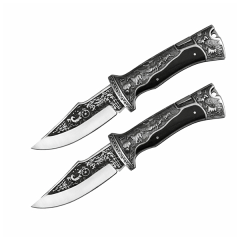 Cuțit pliabil de vânătoare, DEPOX®, lamă inox clip point, mâner metal și lemn, negru, 23 cm [10]