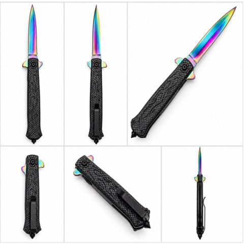 Cutit pliabil de vânătoare DEPOX®, mâner aluminiu, rainbow rosu, 23 cm [5]
