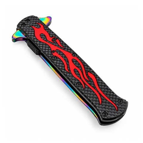 Cutit pliabil de vânătoare DEPOX®, mâner aluminiu, rainbow rosu, 23 cm [2]