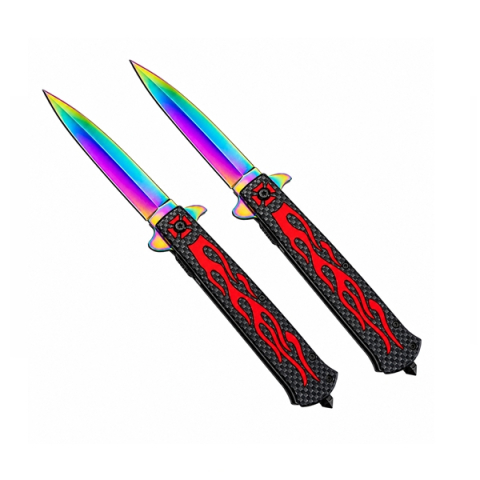 Cutite vanatoare - Set doua cutite pliabile de vânătoare DEPOX®, mâner aluminiu, rainbow rosu, 23 cm