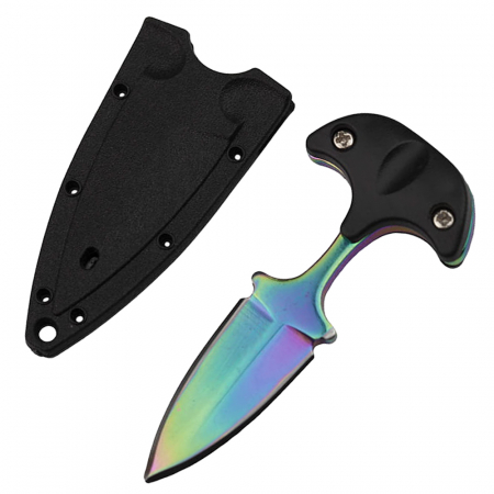 Cutit tactic de camping IdeallStore®, Rainbow Valley, 7.5 cm, negru, teaca inclusa