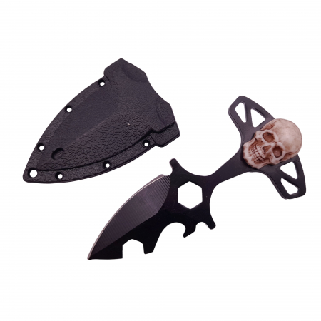 Cutit tactic de vanatoare IdeallStore®, Broken Silence, 8 cm, negru, teaca cu lant inclusa [1]