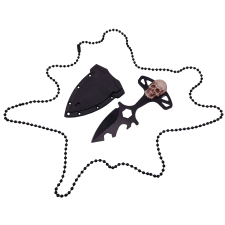 Cutite vanatoare - Cutit tactic de vanatoare IdeallStore®, Broken Silence, 8 cm, negru, teaca cu lant inclusa