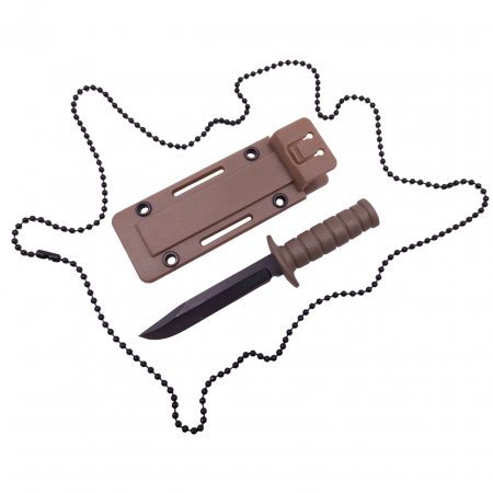Cutit tactic de vanatoare IdeallStore®, Military Convoy, 10 cm, teaca cu lant inclusa, maro
