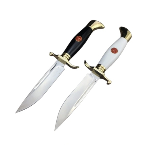 Set doua cutite de vanatoare, teaca din piele naturala, lama 440C, maner acrilic full tang, 26 cm, alb - negru [1]