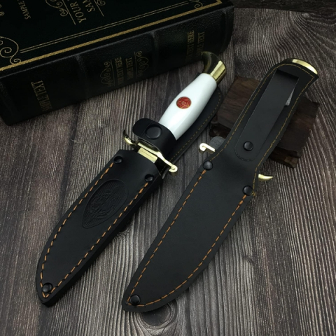 Set de doua cutite de vanatoare, teaca din piele naturala, lama 440C, maner acrilic full tang, 26 cm [7]