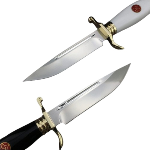 Set doua cutite de vanatoare, teaca din piele naturala, lama 440C, maner acrilic full tang, 26 cm, alb - negru [7]