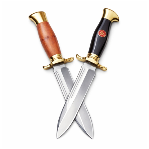 Cutite vanatoare - Set de doua cutite de vanatoare, teaca din piele naturala, lama 440C, maner acrilic full tang, 26 cm